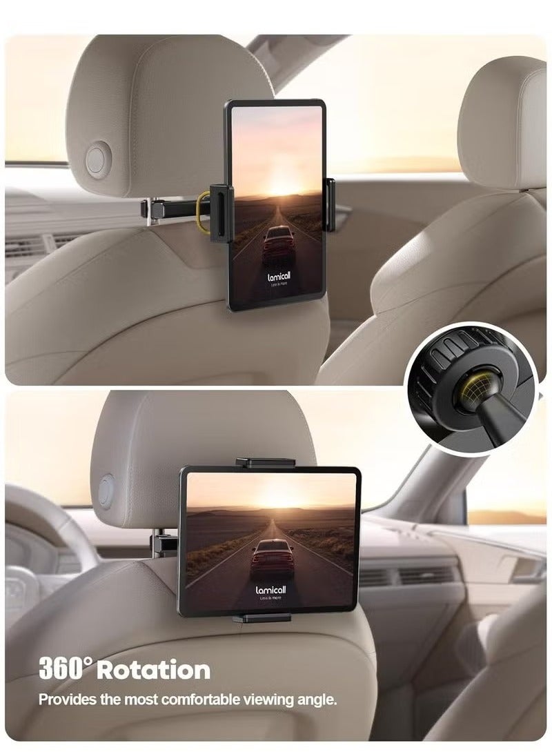 Lamicall Car Tablet Headrest Holder – Adjustable Back Seat Mount for Kids – Compatible with 2024 iPad Pro 11"/13", iPad Air, iPad Mini, Galaxy Tab, Kindle & All 4.7"–13" Tablets – Hands-Free Travel Stand for Cars – Secure, Easy Install – Black - Image 2