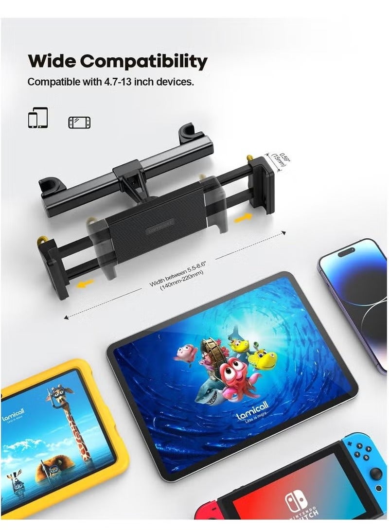 Lamicall Car Tablet Headrest Holder – Adjustable Back Seat Mount for Kids – Compatible with 2024 iPad Pro 11"/13", iPad Air, iPad Mini, Galaxy Tab, Kindle & All 4.7"–13" Tablets – Hands-Free Travel Stand for Cars – Secure, Easy Install – Black - Image 5