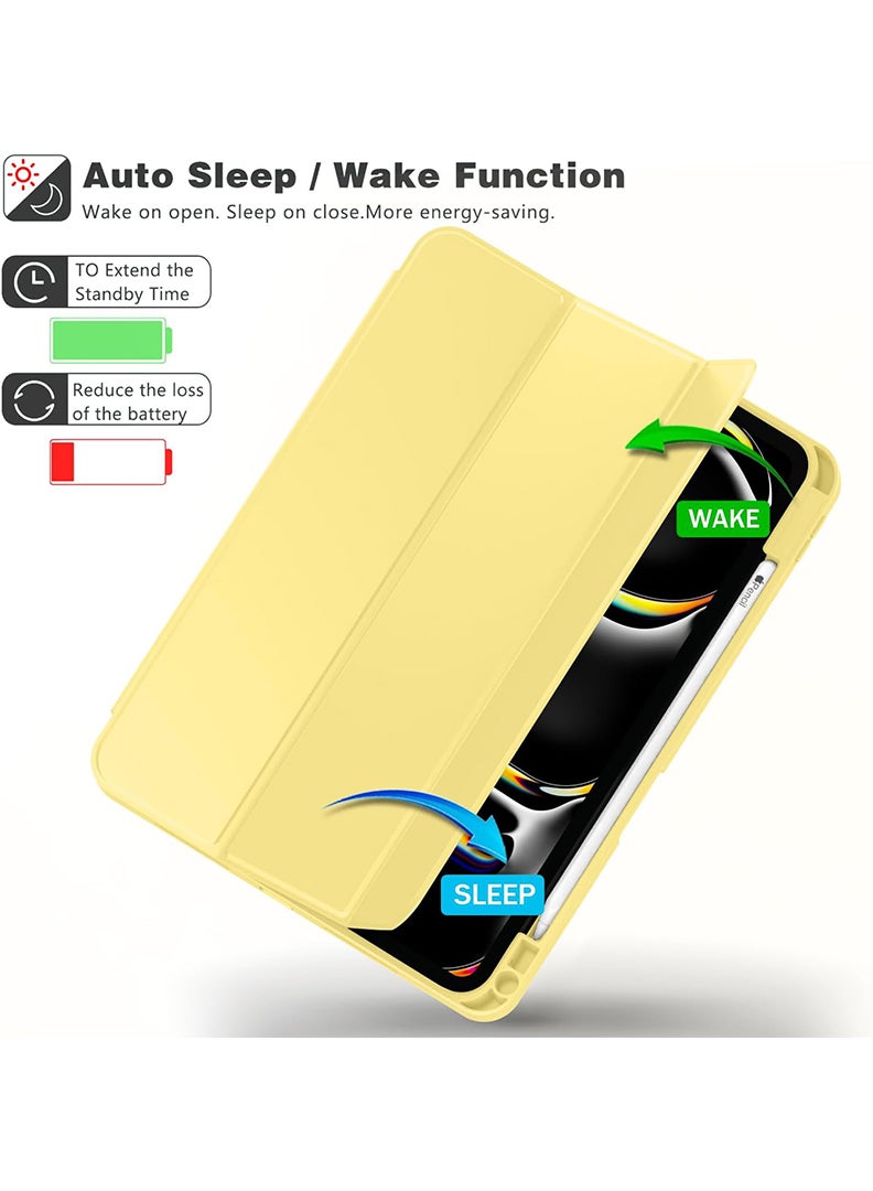 Theodor iPad Pro 11 Inch M4 2024 Case (5th Gen) with Pencil Holder, Smart iPad Case With Pencil Holder Slim Tablet Cover with Soft TPU Back, Auto Wake/Sleep Yellow - Image 5