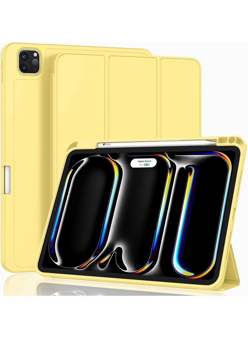 Theodor iPad Pro 11 Inch M4 2024 Case (5th Gen) with Pencil Holder, Smart iPad Case With Pencil Holder Slim Tablet Cover with Soft TPU Back, Auto Wake/Sleep Yellow - Image 1