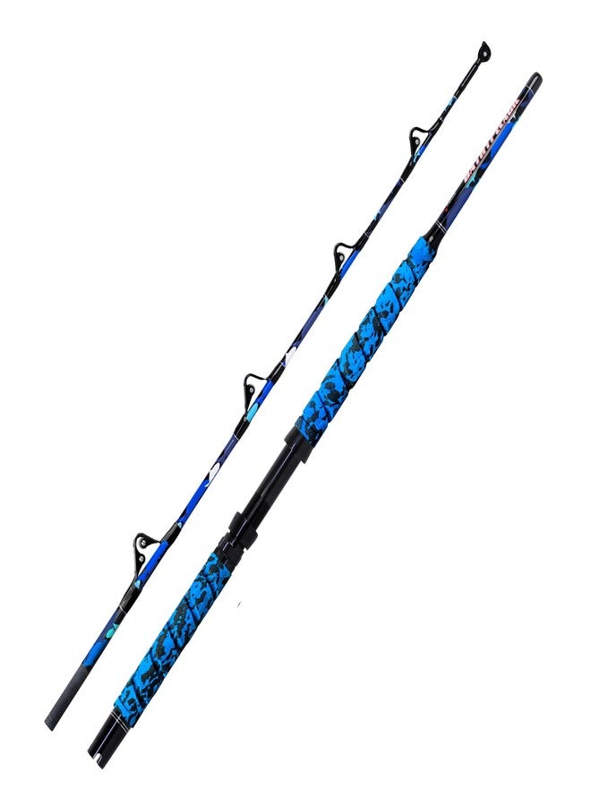 Fiblink Saltwater Fishing Rod 2Piece Offshore Trolling Rod Big Game Deep Sea Rod Conventional Boat Blue Camouflage Fishing Pole with Roller Guides (5'6"30-50lbs) - Image 2