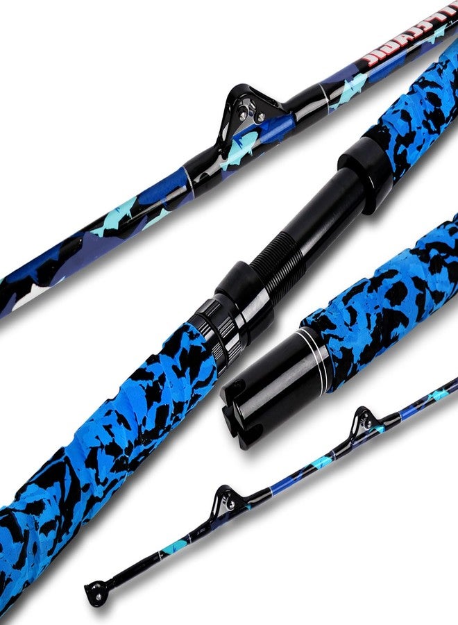 Fiblink Saltwater Fishing Rod 2Piece Offshore Trolling Rod Big Game Deep Sea Rod Conventional Boat Blue Camouflage Fishing Pole with Roller Guides (5'6"30-50lbs) - Image 1
