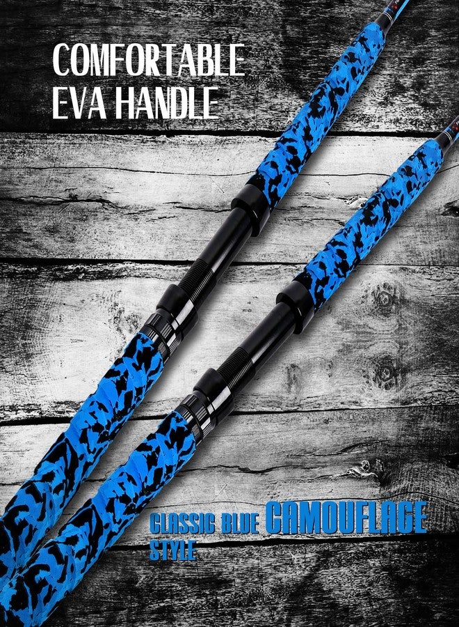 Fiblink Saltwater Fishing Rod 2Piece Offshore Trolling Rod Big Game Deep Sea Rod Conventional Boat Blue Camouflage Fishing Pole with Roller Guides (5'6"30-50lbs) - Image 4
