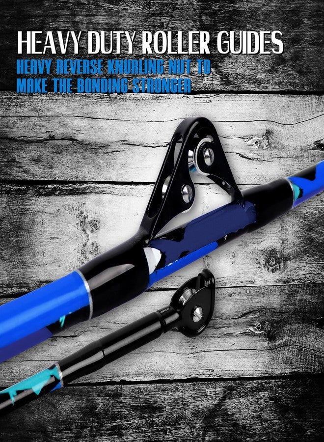 Fiblink Saltwater Fishing Rod 2Piece Offshore Trolling Rod Big Game Deep Sea Rod Conventional Boat Blue Camouflage Fishing Pole with Roller Guides (5'6"30-50lbs) - Image 3