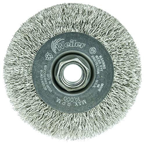 Weiler 13085 4" Narrow Face Crimped Wire Wheel, .014" Stainless Steel Fill, 5/8"-11 Unc Nut, Made in the USA - Image 1