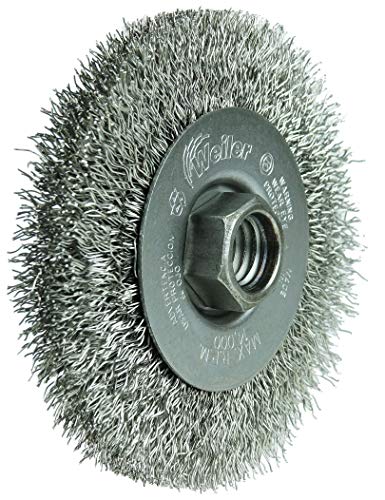 Weiler 13085 4" Narrow Face Crimped Wire Wheel, .014" Stainless Steel Fill, 5/8"-11 Unc Nut, Made in the USA - Image 2