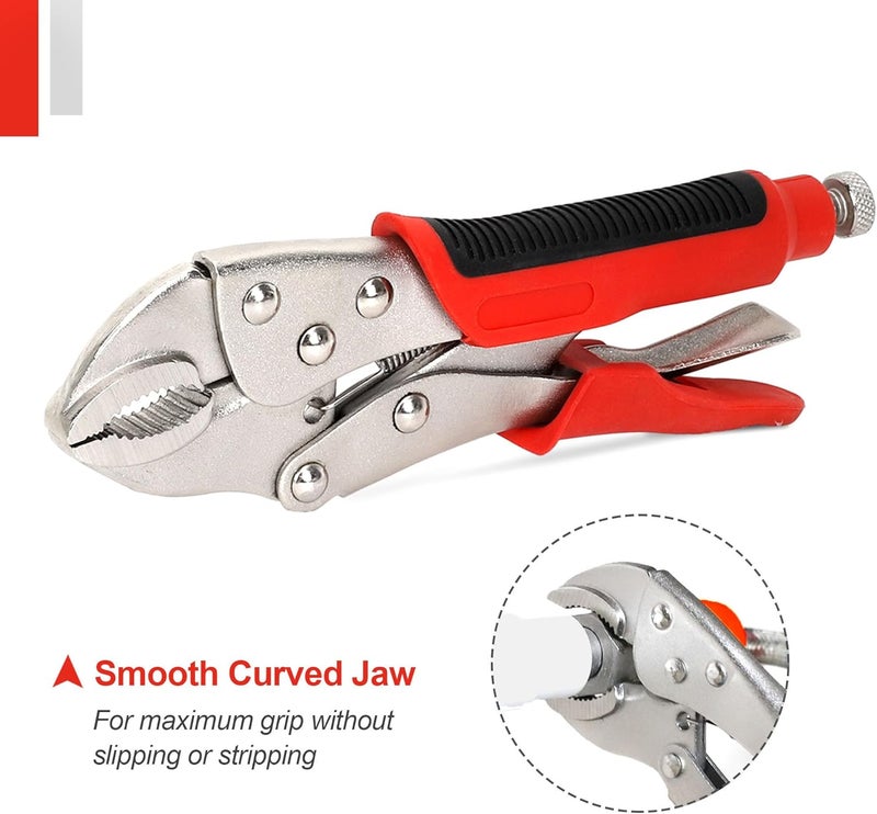 FASTPRO 4-Piece Locking Pliers Set with Heavy Duty Grip, 5", 7" and 10" Curved Jaw, 6-1/2" Long Nose Locking Pliers Included, Vise Grip Wrench Set - Image 3