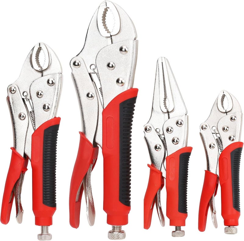 FASTPRO 4-Piece Locking Pliers Set with Heavy Duty Grip, 5", 7" and 10" Curved Jaw, 6-1/2" Long Nose Locking Pliers Included, Vise Grip Wrench Set - Image 1