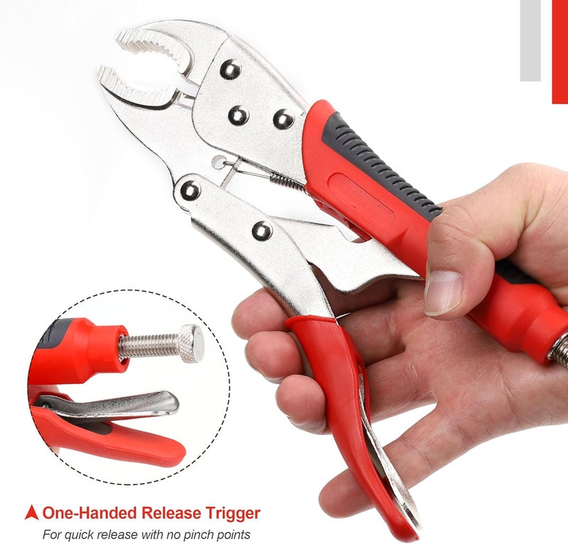 FASTPRO 4-Piece Locking Pliers Set with Heavy Duty Grip, 5", 7" and 10" Curved Jaw, 6-1/2" Long Nose Locking Pliers Included, Vise Grip Wrench Set - Image 4