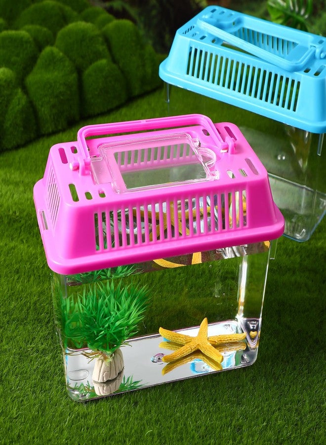 Toddmomy Mini Handheld Aquarium Pet Box, 4Pcs Portable Fish Tank Plastic Turtle Tank with Lid Handheld Fish Tank Clear Reptile Terrarium Hamster Box for Fish Snakes Aquarium - Image 2