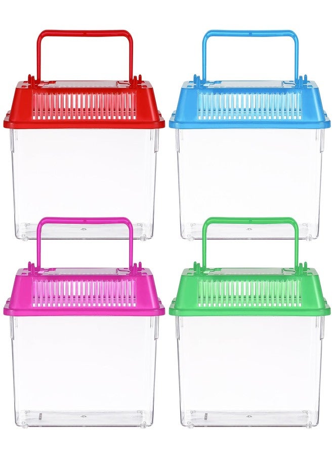 Toddmomy Mini Handheld Aquarium Pet Box, 4Pcs Portable Fish Tank Plastic Turtle Tank with Lid Handheld Fish Tank Clear Reptile Terrarium Hamster Box for Fish Snakes Aquarium - Image 1