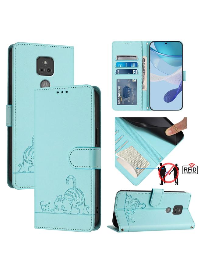 S-TOP Case For Motorola Moto G Play 2021 Cat Rat Embossed Pattern RFID Leather Phone Case with Lanyard - Image 1