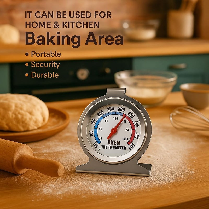 BAKING SET مقياس حرارة الفرن، ستانلس ستيل، نطاق درجة حرارة 100-600°F، مراقب طهي المطبخ - Image 2