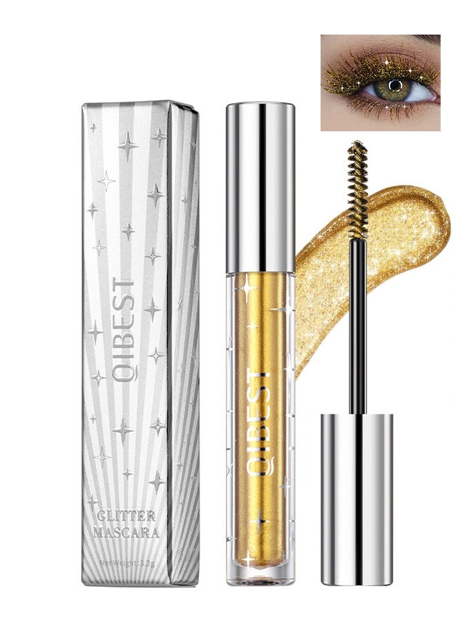 كيو آي بست ماسكارا بريق ، ماسكارا ملونة للرموش ، بريق الماس الملون لامع بريق مقاوم للماء طويل الأمد مقاوم للتلطخ ، إطالة حجم الشباك ماسكارا استخدام المرحلة (# 02 ذهبي) - Image 1