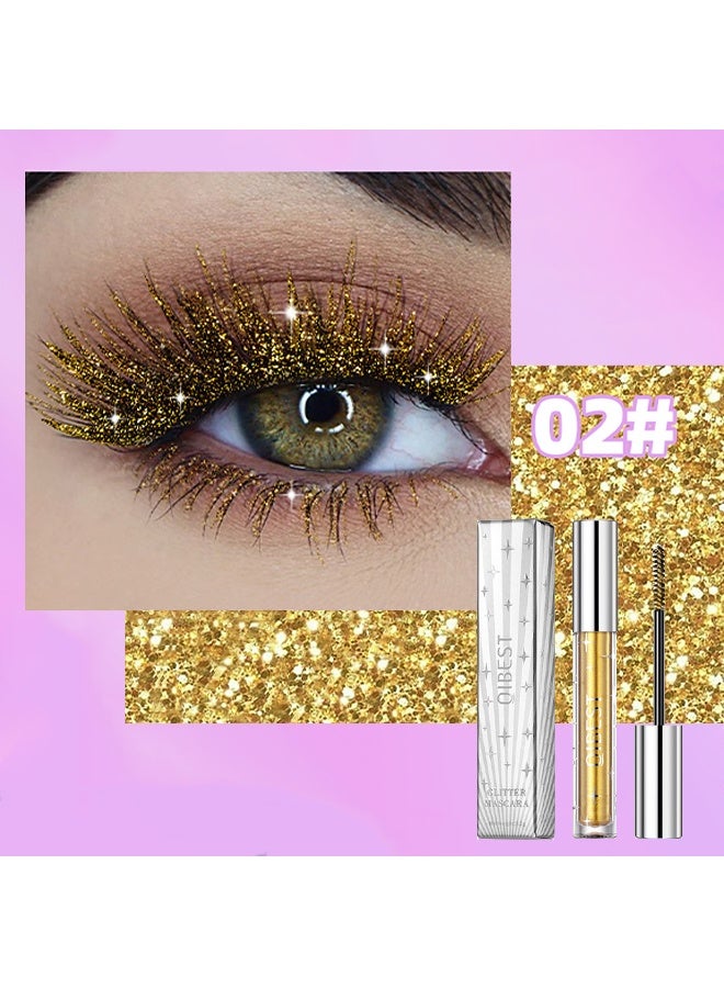 كيو آي بست ماسكارا بريق ، ماسكارا ملونة للرموش ، بريق الماس الملون لامع بريق مقاوم للماء طويل الأمد مقاوم للتلطخ ، إطالة حجم الشباك ماسكارا استخدام المرحلة (# 02 ذهبي) - Image 2