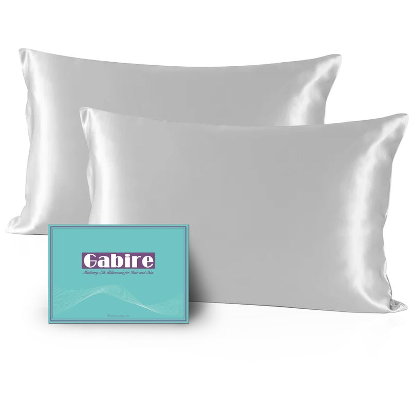 Gabire Mulberry Silk Pillowcases Set of 2 Both Sides Real Silk Pillowcase for Hair and Skin Cool Organic Silk Pillow Cases 2 Pack with Hidden Zipper Silver Grey Standard 2026 - Image 2