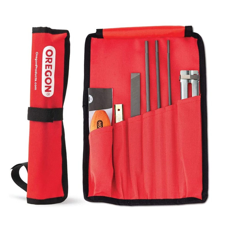 Oregon Universal Chainsaw Field Sharpening Kit, Chainsaw Chain Sharpener with 5/32-Inch (4 mm), 3/16-Inch (4.8 mm), & 7/32-Inch (5.5 mm) Round Files, Flat File, Handle, Filing Guide & Pouch (617067)