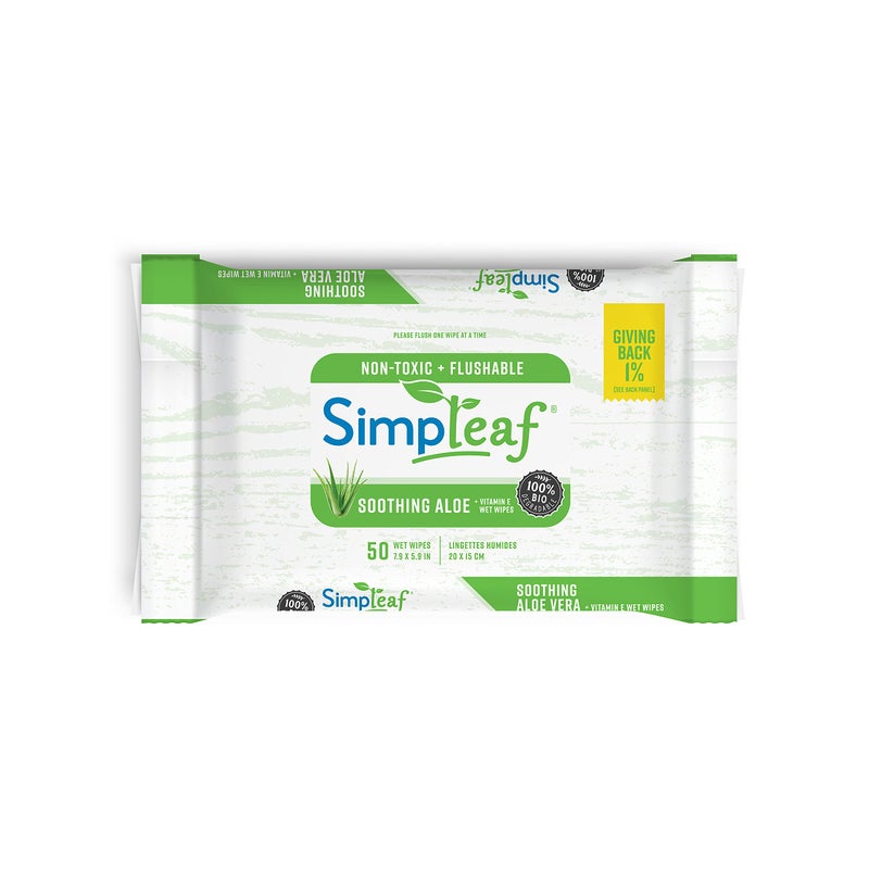 Simpleaf Flushable Wet Wipes | Eco- Friendly, Paraben & Alcohol Free | Hypoallergenic & Safe for Sensitive Skin | Soothing Aloe Vera & Vitamin E Formula | (50-Count) 1 Pack - Image 1