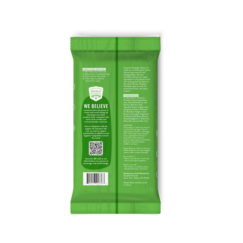 Simpleaf Flushable Wet Wipes | Eco- Friendly, Paraben & Alcohol Free | Hypoallergenic & Safe for Sensitive Skin | Soothing Aloe Vera & Vitamin E Formula | (50-Count) 1 Pack - Image 3
