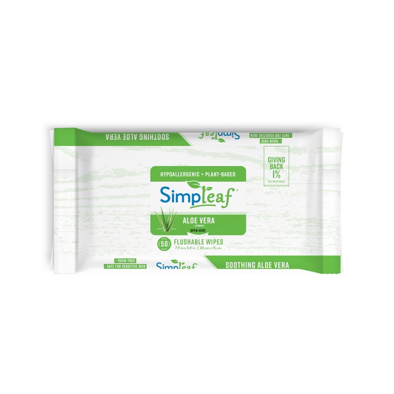 Simpleaf Flushable Wet Wipes | Eco- Friendly, Paraben & Alcohol Free | Hypoallergenic & Safe for Sensitive Skin | Soothing Aloe Vera & Vitamin E Formula | (50-Count) 1 Pack - Image 5