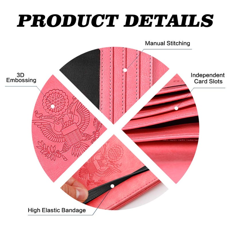 HerriaT Leather Passport Holder Cover Case RFID Blocking Travel Wallets Card Case for Women Men(Pink) - Image 5