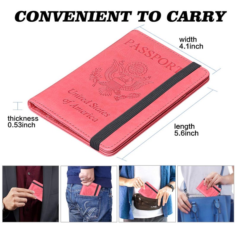 HerriaT Leather Passport Holder Cover Case RFID Blocking Travel Wallets Card Case for Women Men(Pink) - Image 4