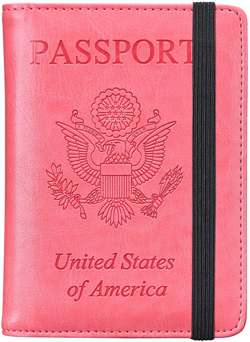 HerriaT Leather Passport Holder Cover Case RFID Blocking Travel Wallets Card Case for Women Men(Pink) - Image 1