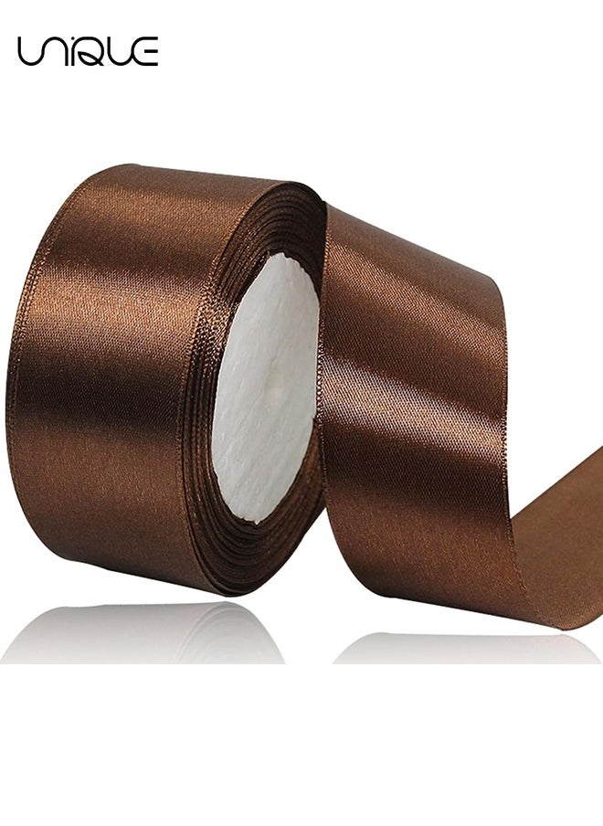 Unique Brown Satin Ribbon - 1-1/2 Inches x 25 Yards Fabric Satin Ribbon for Gift Wrapping, Crafts, Hair Bows Making, Wreath, Wedding Party Decoration and Other Sewing Projects  - Image 1