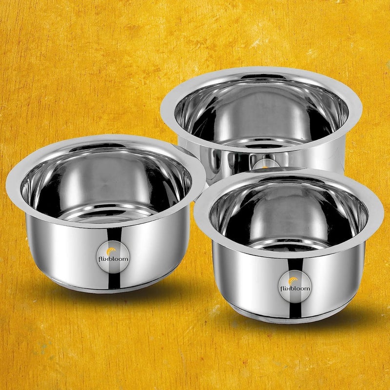 FLIXBLOOM Flixbloom Perfect Special Kitchen Stainless Steel Induction Base Cookware Utensil Sets PatilaTopeBhagonaTapeliHandiPot for MilkCooking Serving 2L3L4L Patila Set  - Image 1