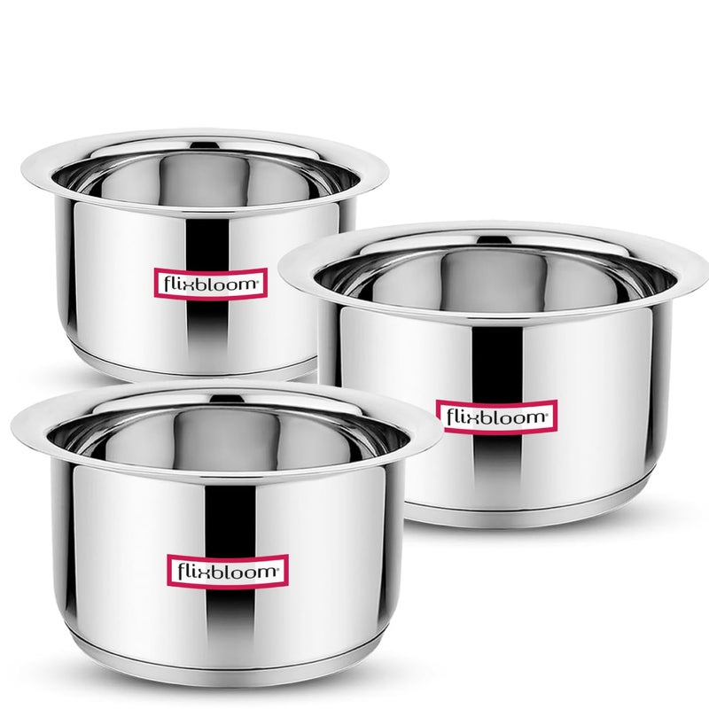 FLIXBLOOM Flixbloom Perfect Special Kitchen Stainless Steel Induction Base Cookware Utensil Sets PatilaTopeBhagonaTapeliHandiPot for MilkCooking Serving 2L3L4L Patila Set  - Image 5