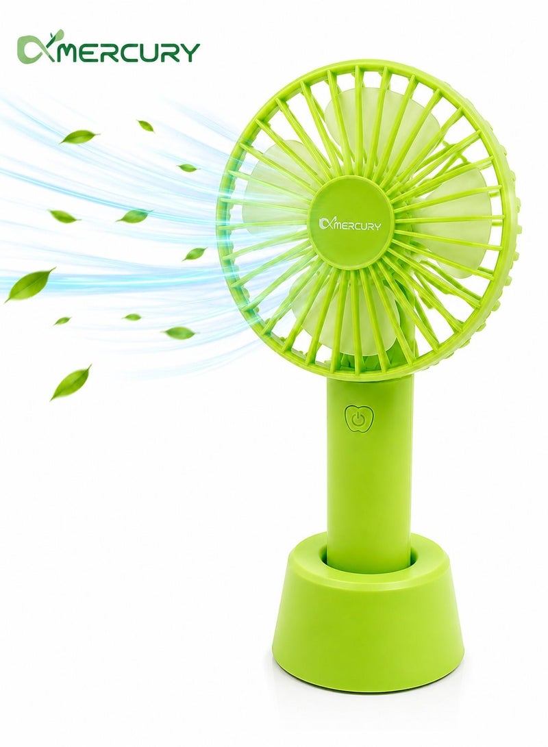 Mercury Portable Rechargeable Handheld Fan with Desktop Stand, 3 Speed Personal Cooling Fan, USB Type C Charging, 1200mAh Battery, Quiet Brushless Motor, Mini Travel Fan for Home Office Camping Outdoor Bedroom School Portable Green Cooling Fan - Image 1