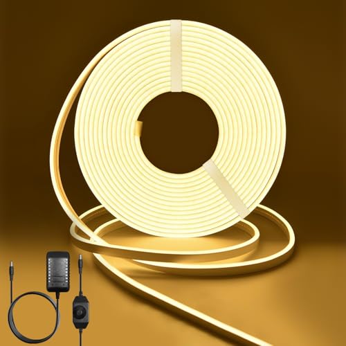 Lucienstar LED Neon Lights, 12V Warm White Dimmable LED Strip Lights, 16.4ft/5m Waterproof LED Neon Rope Lights, 3000K Neon LED Strip for Bedroom Indoor Home Decor (Power Adapter Included) - Image 1
