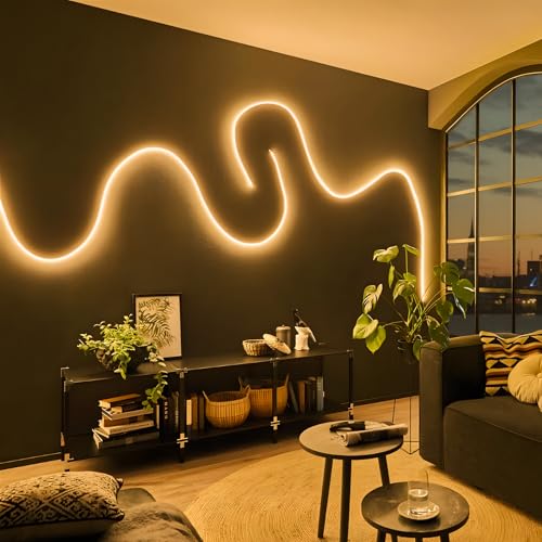 Lucienstar LED Neon Lights, 12V Warm White Dimmable LED Strip Lights, 16.4ft/5m Waterproof LED Neon Rope Lights, 3000K Neon LED Strip for Bedroom Indoor Home Decor (Power Adapter Included) - Image 5