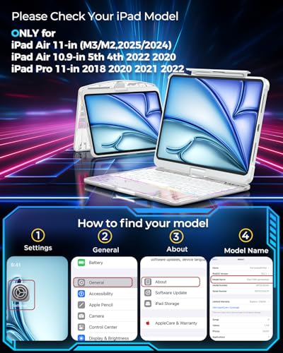 SIBEITU Clear Wireless Keyboard Case for iPad Air 11-inch (M3 2025/M2 2024) & iPad Pro 11-inch 4th 3rd 2nd 1st Gen, 7-Color Backlit with Multi-Touch Trackpad for 10.9" iPad Air 4th/5th Gen, White - Image 2