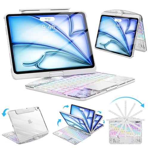 SIBEITU Clear Wireless Keyboard Case for iPad Air 11-inch (M3 2025/M2 2024) & iPad Pro 11-inch 4th 3rd 2nd 1st Gen, 7-Color Backlit with Multi-Touch Trackpad for 10.9" iPad Air 4th/5th Gen, White - Image 1
