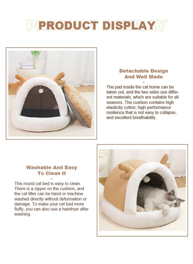 Vividorad Cat Beds for Indoor Cats,Cat Bed Cave House Tent for Kittens and Small Pets,Cat Bed Cave with Removable Washable Cushioned Pillow, Soft Plush Premium Cotton No Deformation Pet Bed(44x46x36CM) - Image 5