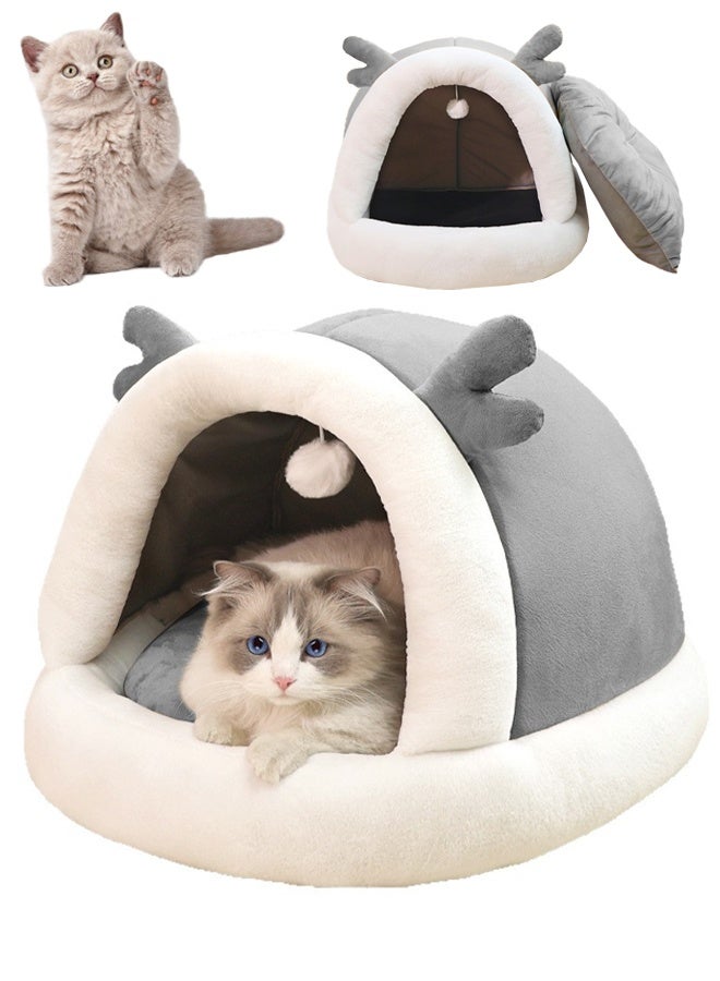 Vividorad Cat Beds for Indoor Cats,Cat Bed Cave House Tent for Kittens and Small Pets,Cat Bed Cave with Removable Washable Cushioned Pillow, Soft Plush Premium Cotton No Deformation Pet Bed(44x46x36CM) - Image 1