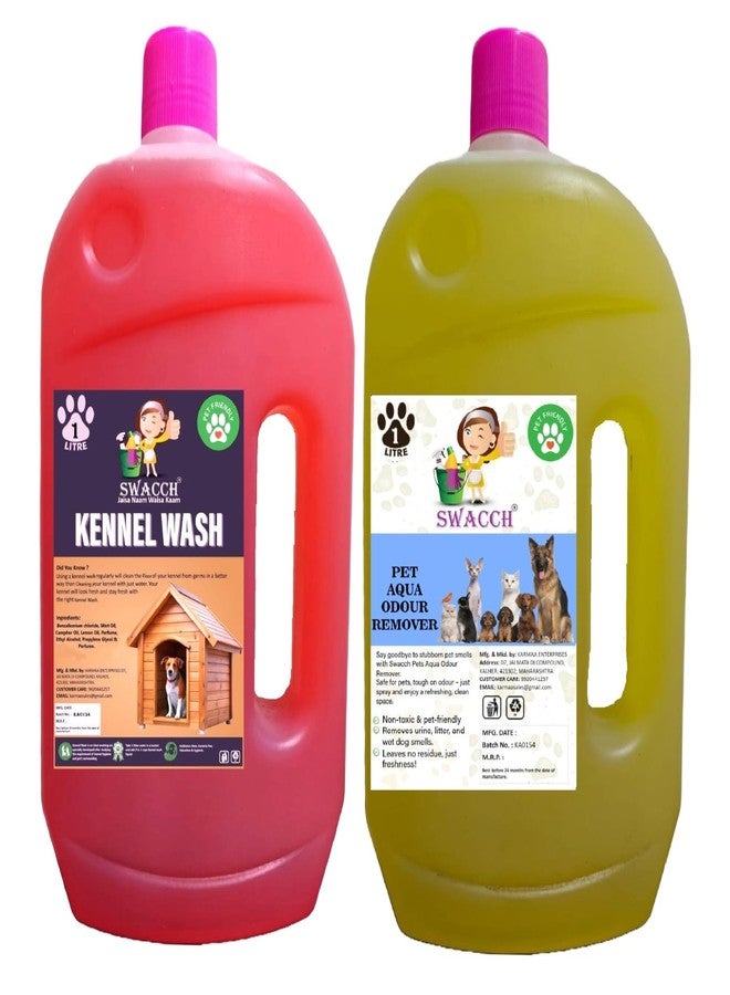 swacch Kennel Wash + Pet Aqua Odour Remover 1 Litre Combo Pack of 2 Rose & Lemon I Floor Cleaner Liquid I Economical Pack I Dog and Cat Friendly - Image 1