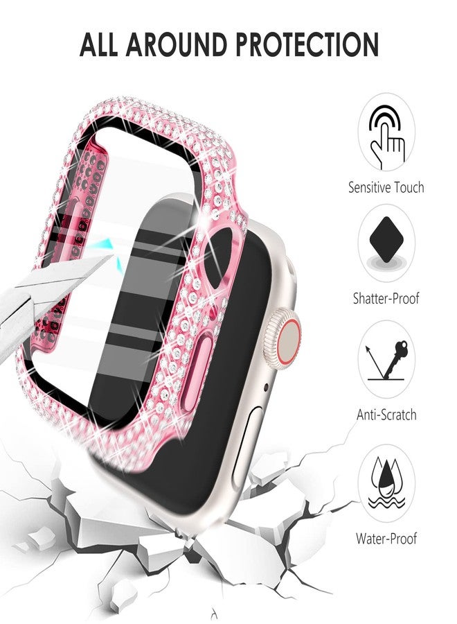 CHANCHY حافظة CHANCHY 4-pack متوافقة مع ساعة آبل 44 مم، واقي حماية مع واقي شاشة، 200 حافظة كريستال ماسية لامعة لساعة آبل SE سلسلة 6 5 4، ذهب وردي/وردي/قوس قزح/شفاف، 44 مم - Image 3