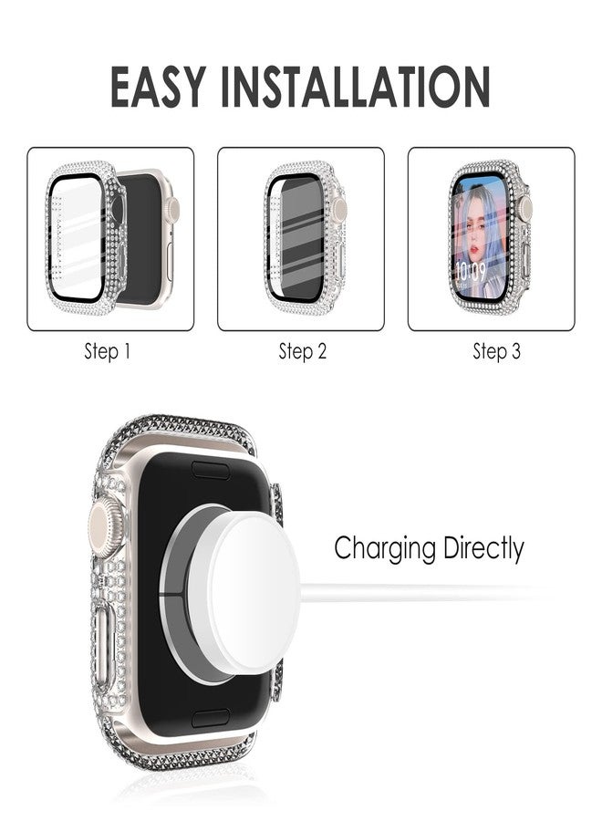 CHANCHY حافظة CHANCHY 4-pack متوافقة مع ساعة آبل 44 مم، واقي حماية مع واقي شاشة، 200 حافظة كريستال ماسية لامعة لساعة آبل SE سلسلة 6 5 4، ذهب وردي/وردي/قوس قزح/شفاف، 44 مم - Image 5