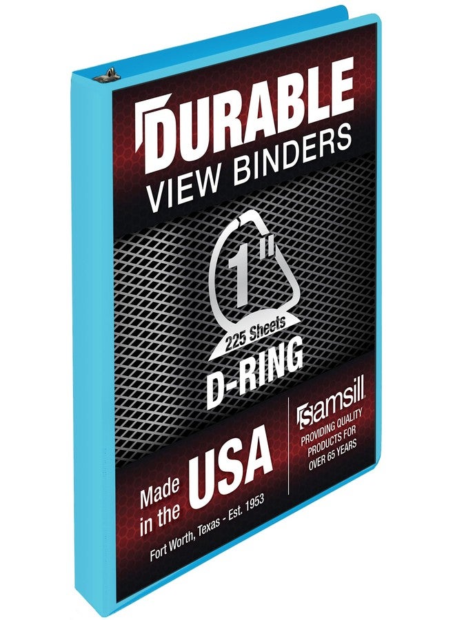 سامسيل مجلد سامسيل المتين مقاس 1 بوصة، صنع في الولايات المتحدة الأمريكية، مجلد بحلقات على شكل حرف D، غلاف شفاف قابل للتخصيص، لون جوز الهند الأزرق، يتسع لـ 225 صفحة - Image 1