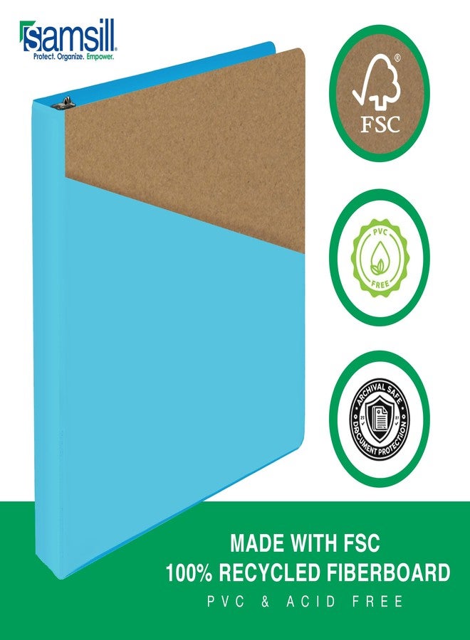 سامسيل مجلد سامسيل المتين مقاس 1 بوصة، صنع في الولايات المتحدة الأمريكية، مجلد بحلقات على شكل حرف D، غلاف شفاف قابل للتخصيص، لون جوز الهند الأزرق، يتسع لـ 225 صفحة - Image 3