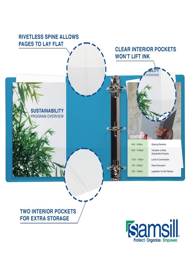 سامسيل مجلد سامسيل المتين مقاس 1 بوصة، صنع في الولايات المتحدة الأمريكية، مجلد بحلقات على شكل حرف D، غلاف شفاف قابل للتخصيص، لون جوز الهند الأزرق، يتسع لـ 225 صفحة - Image 4