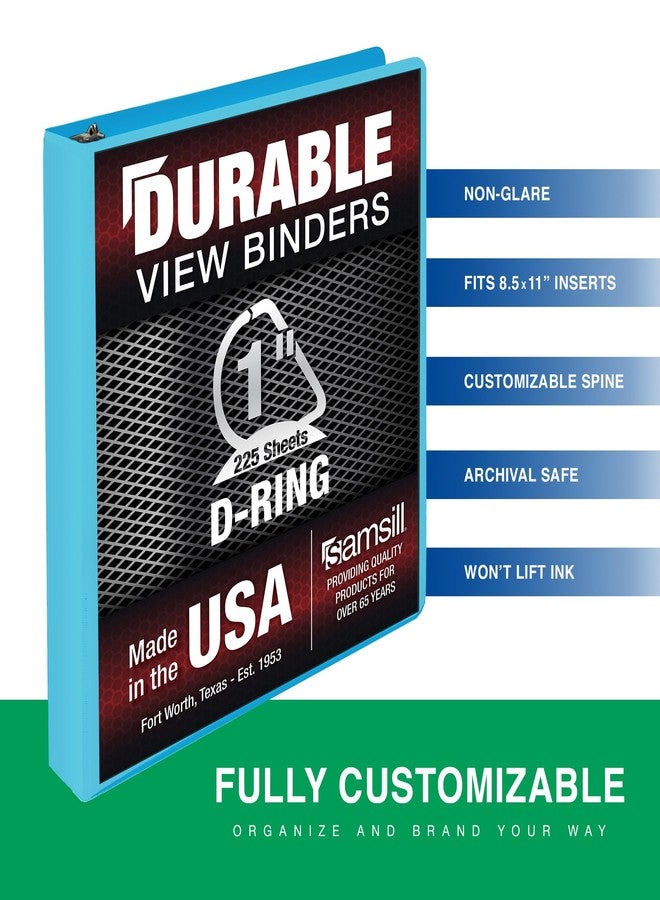 سامسيل مجلد سامسيل المتين مقاس 1 بوصة، صنع في الولايات المتحدة الأمريكية، مجلد بحلقات على شكل حرف D، غلاف شفاف قابل للتخصيص، لون جوز الهند الأزرق، يتسع لـ 225 صفحة - Image 2