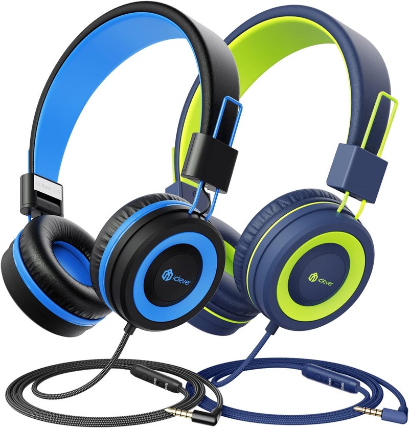 iClever [2 Pack] Kids Headphones with Microphone - Headphones for Boys Girls with Safe Volume Limited 85dB/94dB, Adjustable Foldable for Online School/Travel/Tablet - Image 1