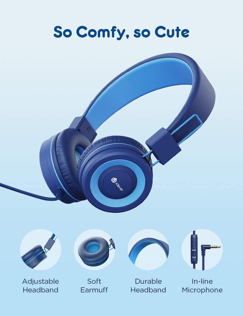 iClever [2 Pack] Kids Headphones with Microphone - Headphones for Boys Girls with Safe Volume Limited 85dB/94dB, Adjustable Foldable for Online School/Travel/Tablet - Image 5