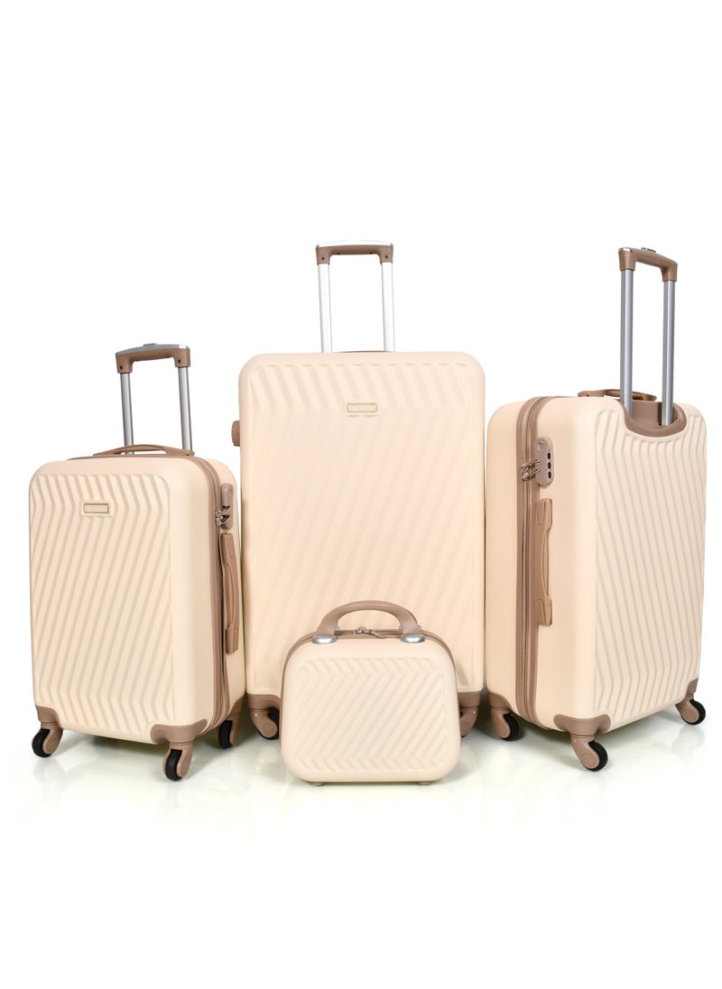 MORANO 4-Piece Women Morano Travel Luggage Trolley Set Beige with Khaki Size 28''-24''-20''-12'' Inches  - Image 1