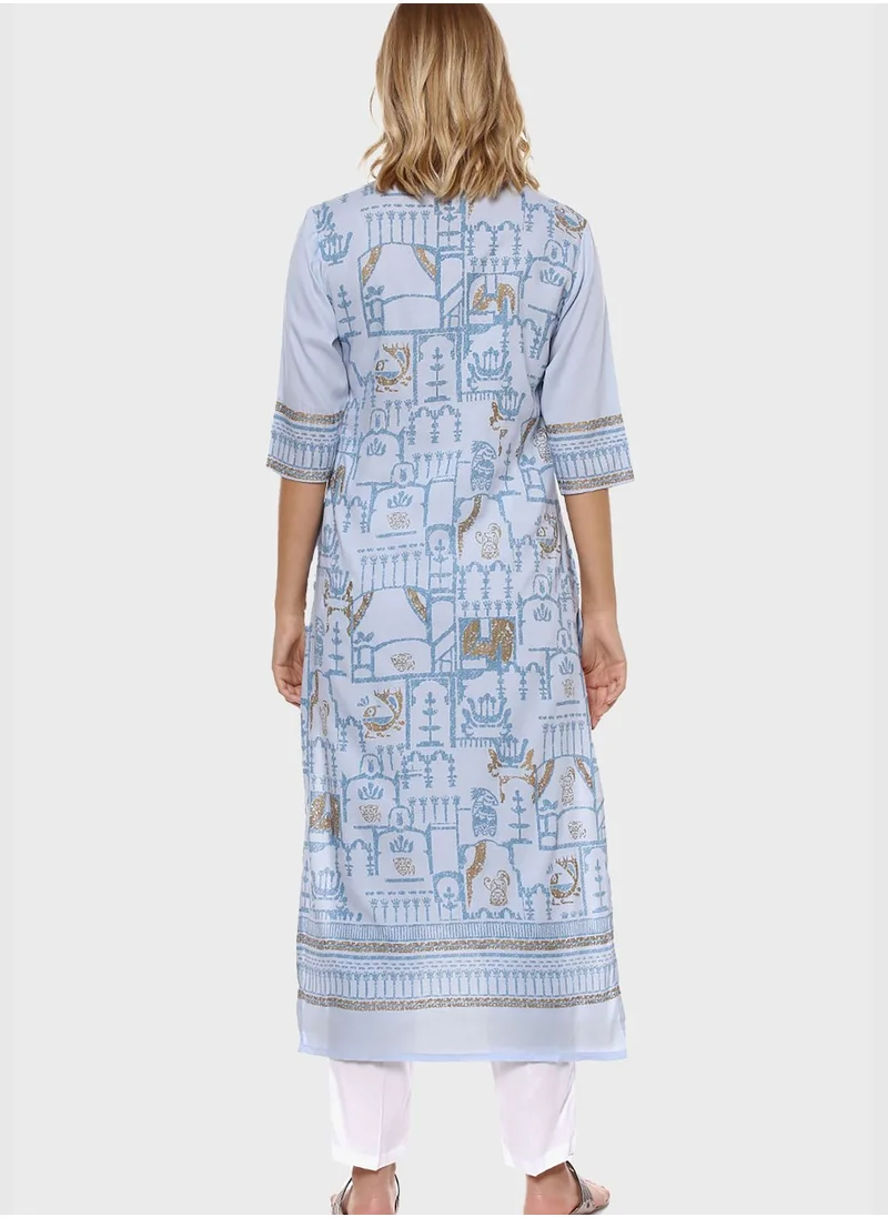 Instafab Printed Kurti and Pant Set