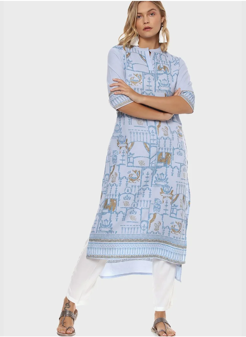Instafab Printed Kurti and Pant Set