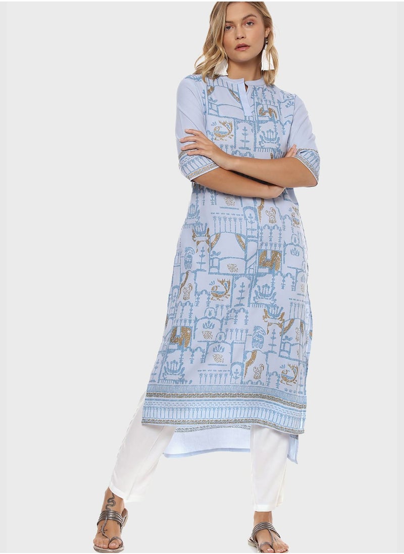Instafab - Printed Kurti and Pant Set - Image 1